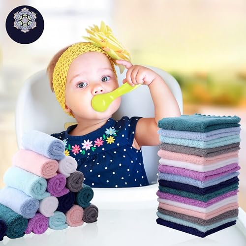 Image of 32 Pack Baby Washcloths - 10x10 Inch, Microfiber Baby Towel - Absorbent and Soft Baby Wash Clothes for Newborns, Infants and Toddlers - Quick Dry Baby Boys and Girls face Towel - Multicolor