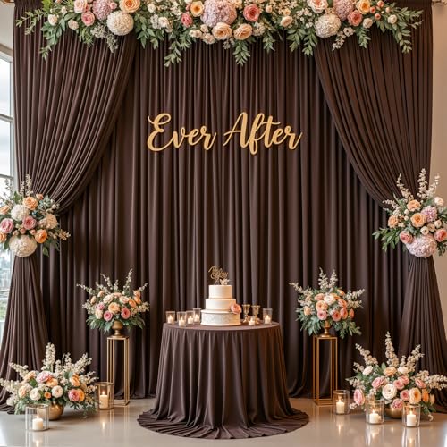 Image of 10x10ft Brown Backdrop Curtain for Wedding Parties Wrinkle Free Fabric Brown Drapes Backdrop Decoration for Baby Shower Birthday Photography Decoration 2 Panels, 5ft x 10ft