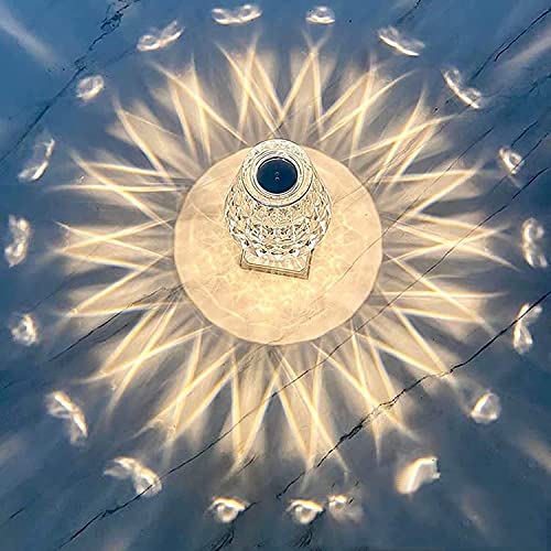 Image of Home Diamond Crystal Acrylic Table Lamp, Decorative Nightstand Light with Elegant Lamp Shade, Dimmable Color Touch Control USB Rechargeable, Bedside Desk Light for Living Room Bedroom Decor