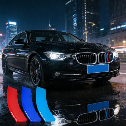 Image of Grille Insert Trims for BMW Front Grill Inserts M-Colored Snap-on Grill Mesh Trims Strips for BMW 2013-2019 F30 F35 3 Series 11-Beam Grille Classic, Tricolor Trims Accessories (11 Beams)