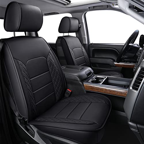 LUCKYMAN CLUB Chevy Silverado/Sierra Front Seat Cover X04-S3, Fit 2007-2025 1500/2500 HD/3500 HD Crew, Regular, Double/Extended Cab with Water Proof Faux Leather (Front only, Black)