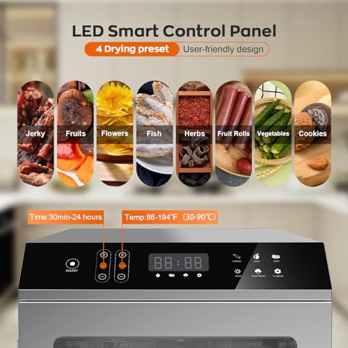 Food Dehydrator for Jerky, 12-Trays Stainless Steel, 850W Electric Dehydrator Machine with 10 Presets, Adjustable Timer, Temperature Control, Digital Food Dryer for Herb, Dog Treats,Meats & Veggies