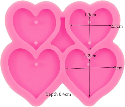 Miniatura 2 de Moldes de joyería de resina de silicona con forma de corazón, moldes de fundición epoxi de 4 cavidades para aretes y colgantes de mujer