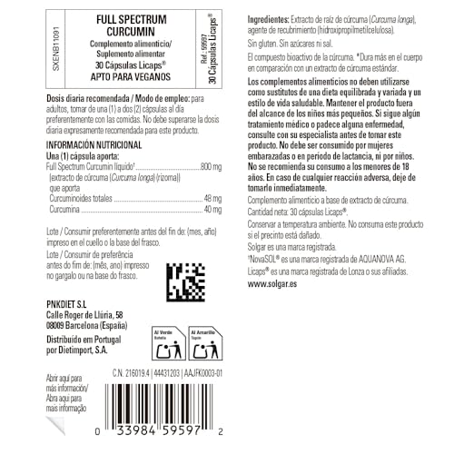 Miniatura 5 de Solgar Full Spectrum Cúrcuma Alta Absorción Y Biodisponibilidad Apoyo Articulaciones Y Movilidad, Antioxidante Natural, Bienestar Digestivo Y Defensas 30 Cápsulas Blandas
