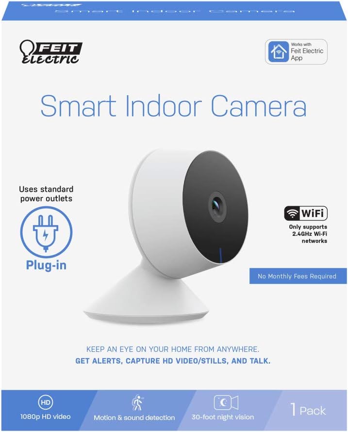 Up To 60% OFF Feit Electric CAM1/WIFI 1080p HD Indoor WiFi Smart Home Security Camera with Night Vision, 2-Way Audio, Works with Alexa & The Google Assistant, White