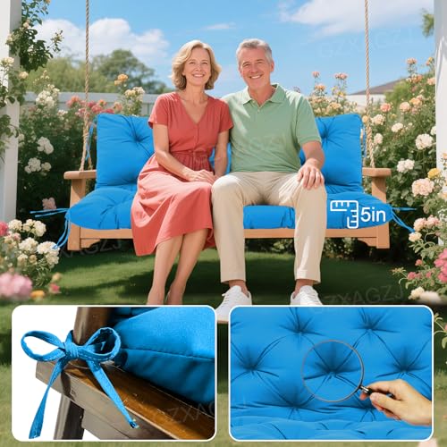 Image of Premium Outdoor Swing Cushions 70x40 inch Waterproof Porch Swing Cushions 2-3 Seater Replacement with Backrest and Ties Swing Cushion for Outdoor Furniture Patio Porch Backyard Garden