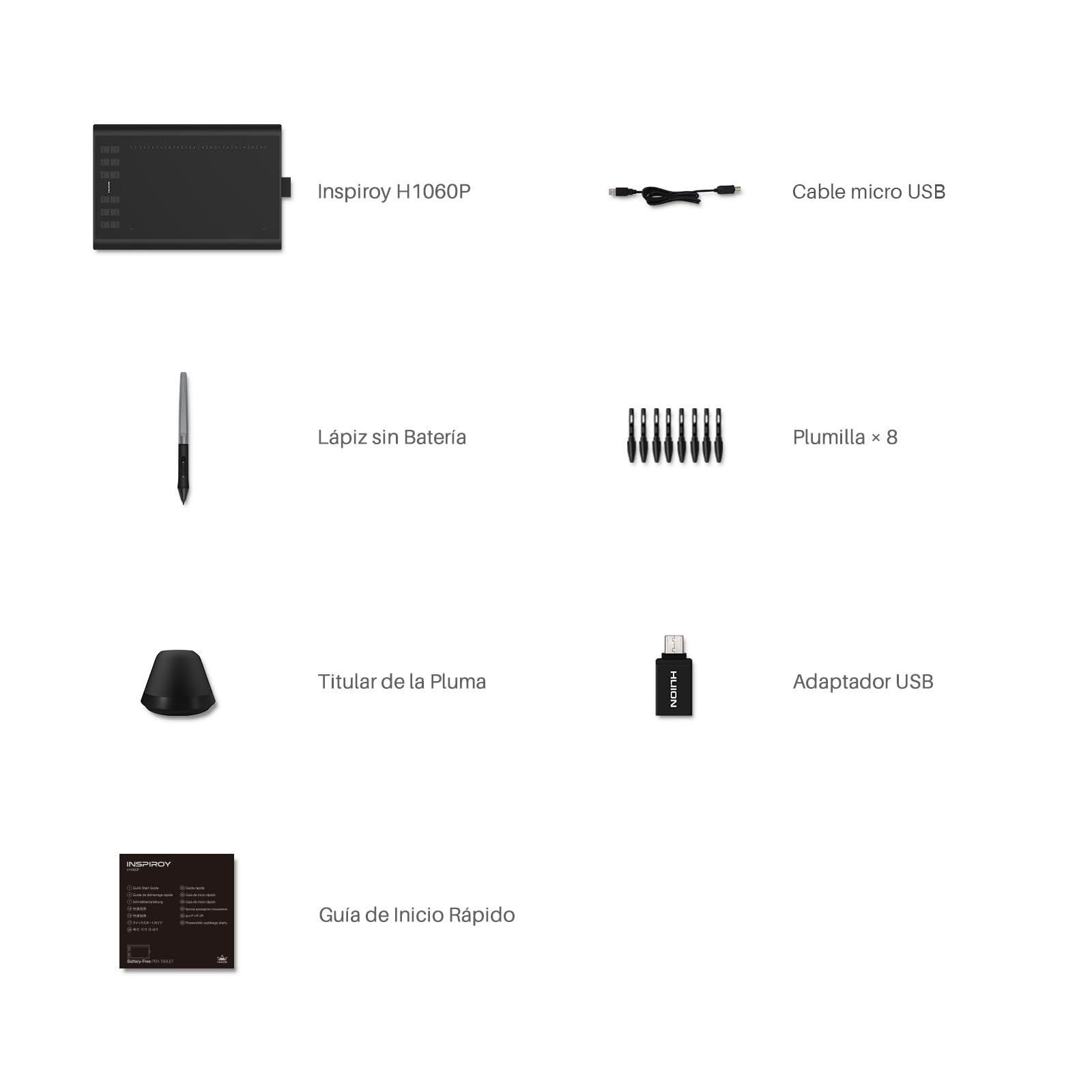 HUION Inspiroy H1060P Tableta Gráfica,12+16 Teclas de Acceso Rápido | 10x6.25 Pulgadas, Compatible con Mac, Win y Android, Lápiz sin Batería 8192 Niveles, Ideal para Lecciones y Trabajo Online