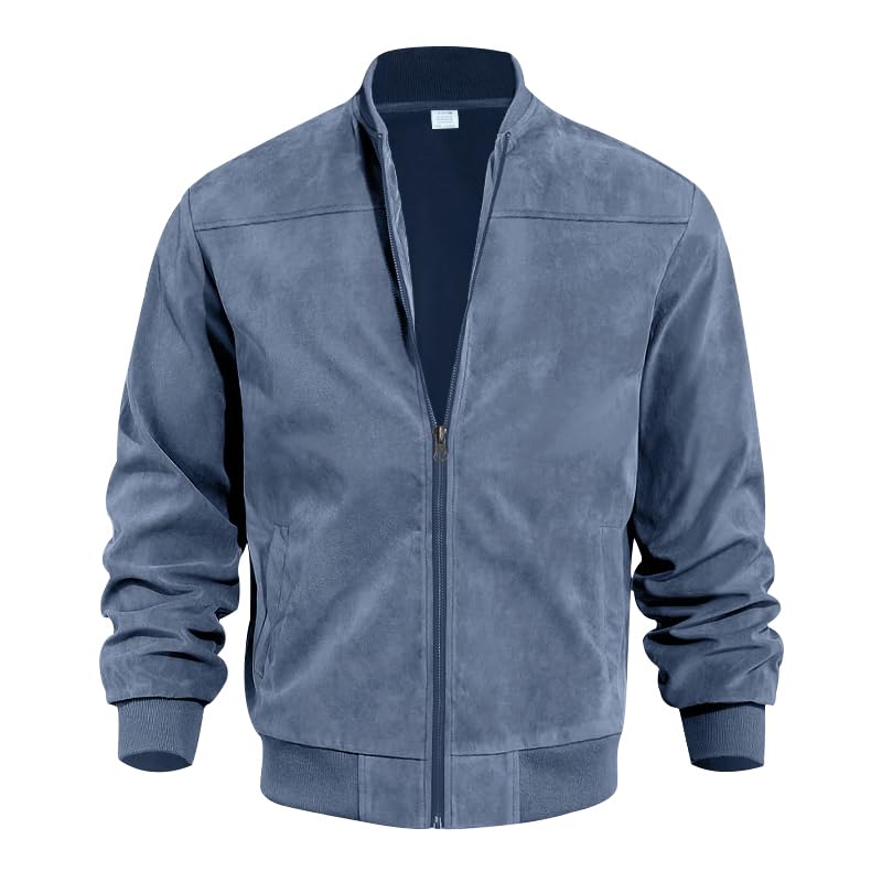 Image of Men's Vintage Lightweight Suede Aviator Jacket Casual Stylish Fall Jackets Full Zip Knit Jackets