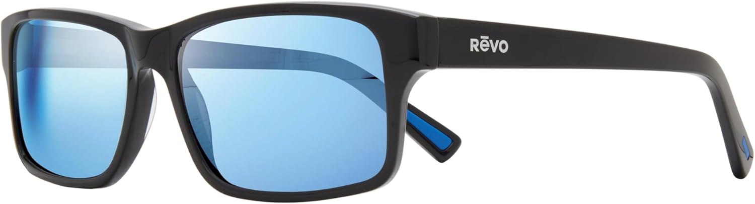 Revo Sunglasses Finley: Polarized Lens with Eco-Friendly Rectangle Frame Black Frame With Blue Water Nylon Lens
