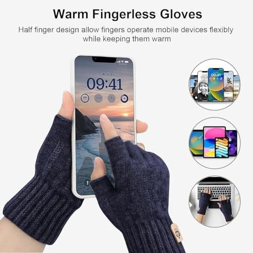 Image of Half Finger Woolen Winter Gloves for Men Women- Warm & Soft Knitted Gloves for Cold Weather