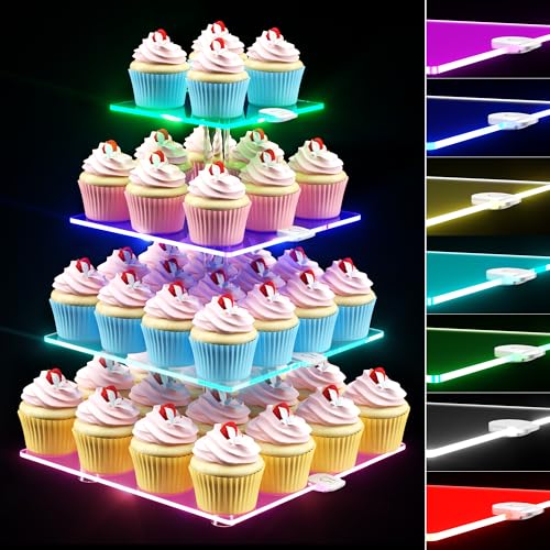 weddingwish 4 Tier LED Cupcake Stand, Clear Acrylic Cupcake Tower