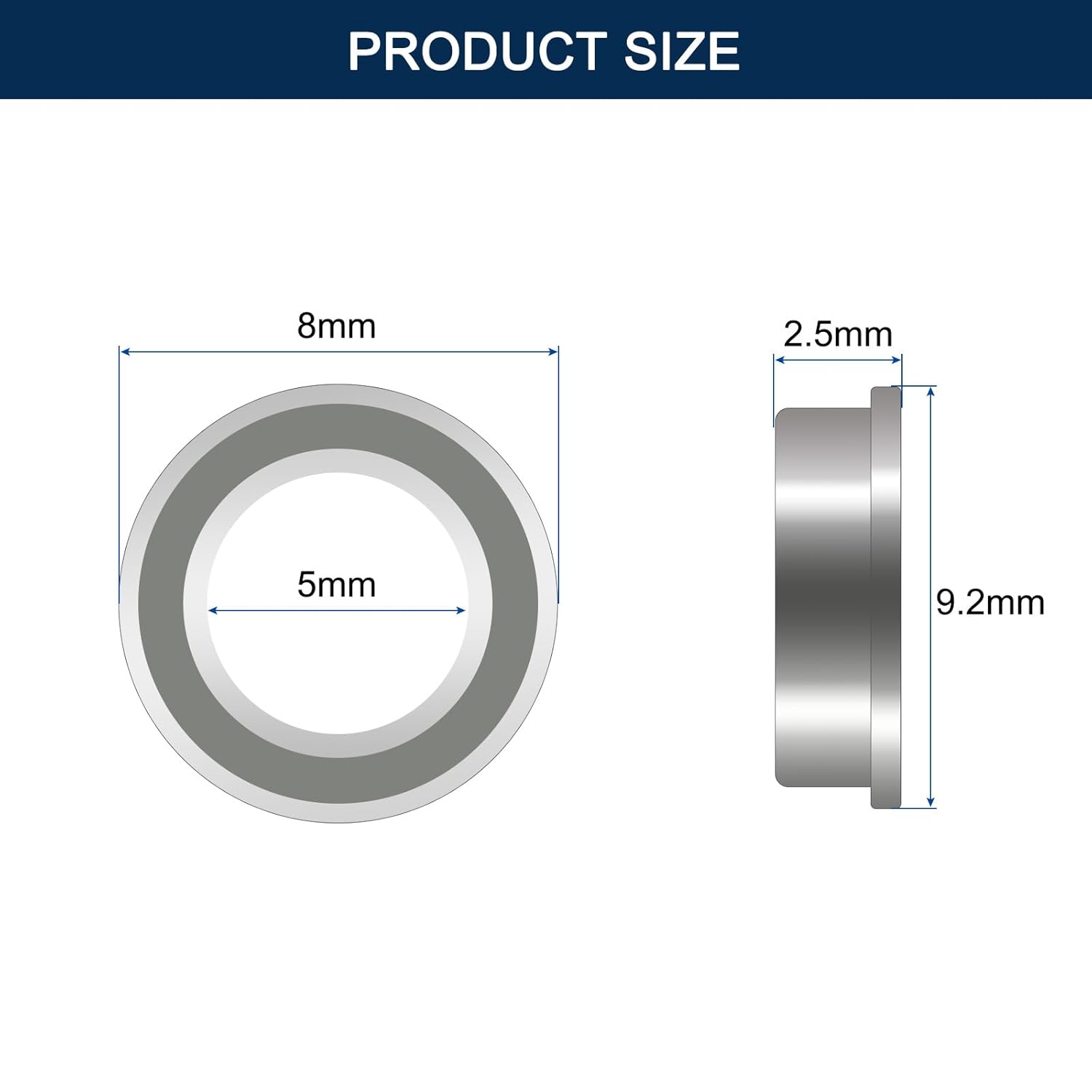 MF85ZZ Flanged Ball Bearing, ID 5mm x OD 8mm x Width 2.5mm Miniature Bearings, Double Metal Shielded Deep Groove Bearings, Pre-Lubricated (GCr15) Chrome Steel 10pcs
