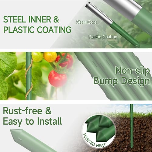 Metal Garden Stakes 2Feet 24In Sturdy Plastic Coated Plant Stakes, Pack Of 25, Plant Cage Supports Climbing For Tomatoes, Trees, Cucumber, Fences, Beans, Vegetable Trellis #TOP2