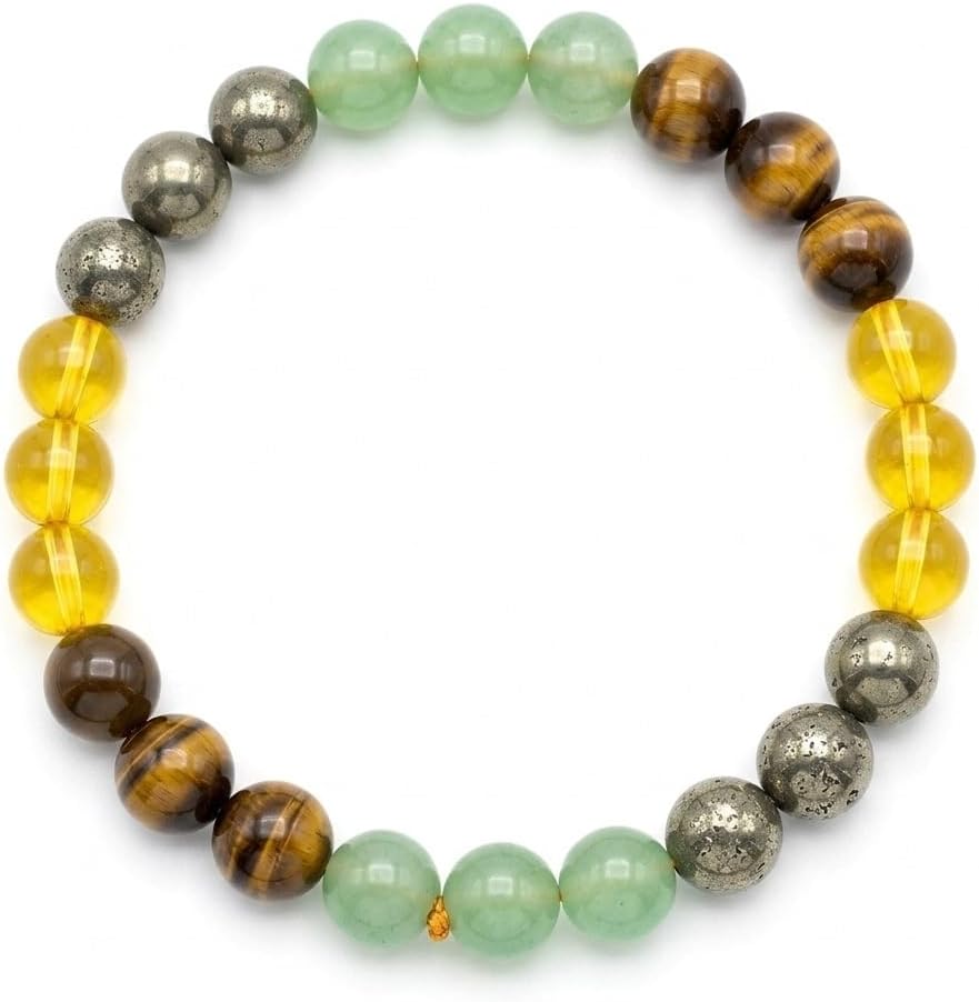 Money Magnet Bracelet for Men & Women | Natural Pyrite, Tiger Eye, Citrine & Green Aventurine Crystal Bracelet | 8mm Healing Gemstone Beads for Prosperity, Abundance, Success & Positive Energy | Certified