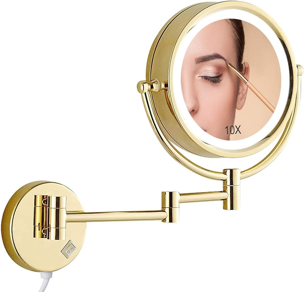 Miroir de maquillage avec lumières LED grossissant 10x orientable à 360 degrés