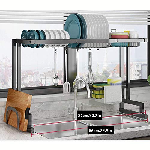 Over Sink Geschirrkorb, Geschirrtrockner mit Schneidebretthalter, Edelstahl-Abtropffläche, Küchentheke Organizer Schwarz 86 cm (34 Zoll)