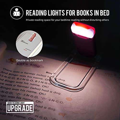 Image of EGWASER Book Light for Reading in Bed, USB Rechargeable Clip on Book Lights, 3 Brightness Adjustable Dimmable Bookmark Light for Eye-Protection, Reading Lamp for Bookworms, Travel (Red)