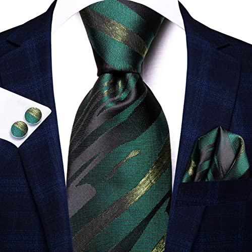 Image of Hi-Tie Men Ties Sets Silk Stripe Paisley Necktie Pocket Square Cufflinks for Business Wedding