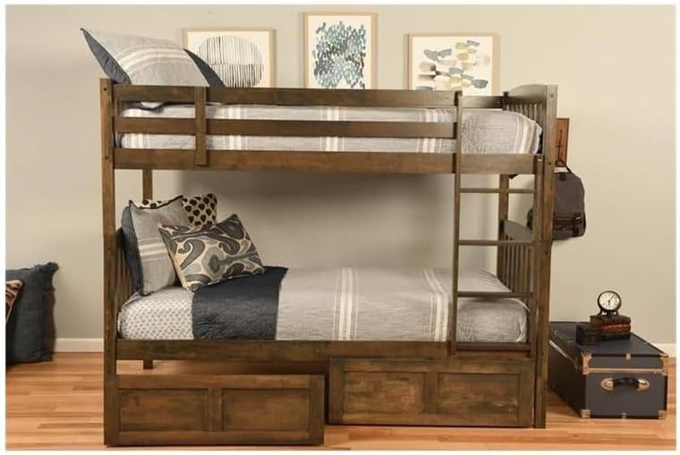 Kodiak Furniture Claire Wood Twin Over Twin Bunk Bed with Storage Drawers in Rustic Walnut Brown Finish - Mattresses Not Included