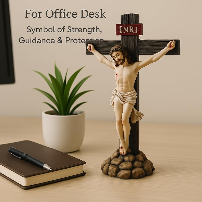 Image of Crucifix Jesus Christ Statue | Christmas Spiritual Idol for Home Church, Office Desk, Car Dashboard God Statue, Devotional Showpiece & Blessing Gift Dcor