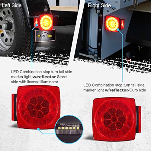 Partsam Led Submersible Trailer Tail Lights Kit, Waterproof 12V Square Led Trailer Lights Halo Glow With Wiring Harness Combination Brake Stop Turn Running License Lights For Rv Marine Boat Trailer #TOP3