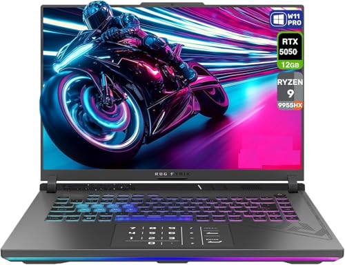 Image of ASUS ROG Strix G16 Gaming Laptop, AMD Ryzen 9-9955HX, 16 GB DDR5 RAM, 1 TB PCIe SSD, 16 inch 2K Display, Nvidia G-Force RTX 5050, Backlit Chiclet Keyboard RGB, W11 Home, Eclipse Gray