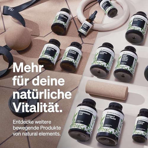 natural elements MSM Kapseln - 180 vegane Kapseln - Laborgeprüfte 1600mg Methylsulfonylmethan (MSM) Pulver pro Tagesdosis - Ohne Magnesiumstearat, hochdosiert und in Deutschland produziert