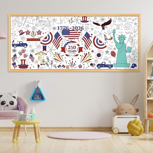 Image of OHOME 4th of July Giant Coloring Poster /Tablecloth - 250th Anniversary USA Decorations,Kids July 4th Crafts Games Activities Toys Decor Party Decor 250 America Merchandise