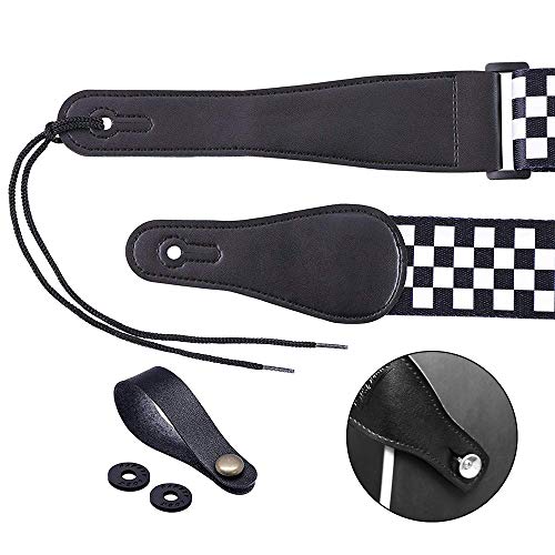 Jinlop Sangle de guitare en damier Noir/blanc pour guitare acoustique/électrique et basse 2 cm de large - Les Beatles, Paul McCartney, John Lennon, RIngo Starr, George Harrison Jinlop Sangle de guitare en damier Noir/blanc pour guitare acoustique/électrique et basse 2 cm de large – Image 6