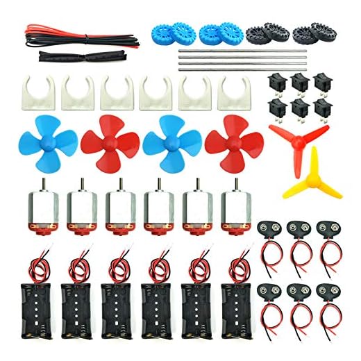 6 Set DC Motors Kit, Mini Electric Hobby Motor 3V -12V 25000 RPM Strong Magnetic with Shaft Propeller, 2 x AA Battery Holder,9V Battery Clip Connector,Plastic Wheels for DIY Science Projects