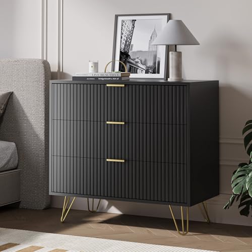 MAISONARIA Black 3 Drawer Dresser for Bedroom, Modern Closet Dressers