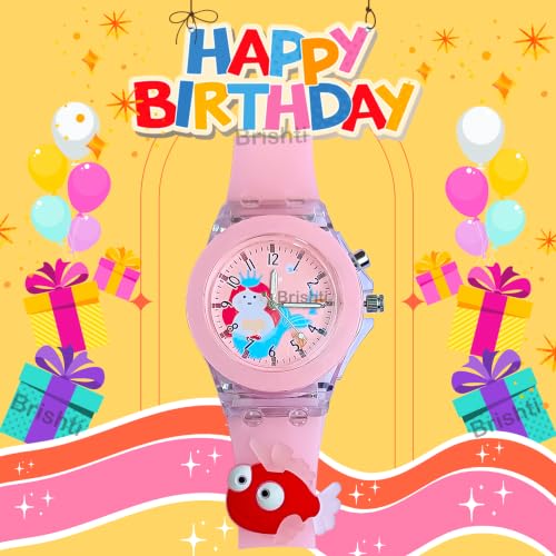 Image of Brishti 3D Cartoon Character Multicolored Glowing Digital Light and Girl's Analogue Wrist Watch | Unique 3D Cute Cartoon Character on Strap | Soft Silicone Strap | Suitable for Age 3-12 Year Kids