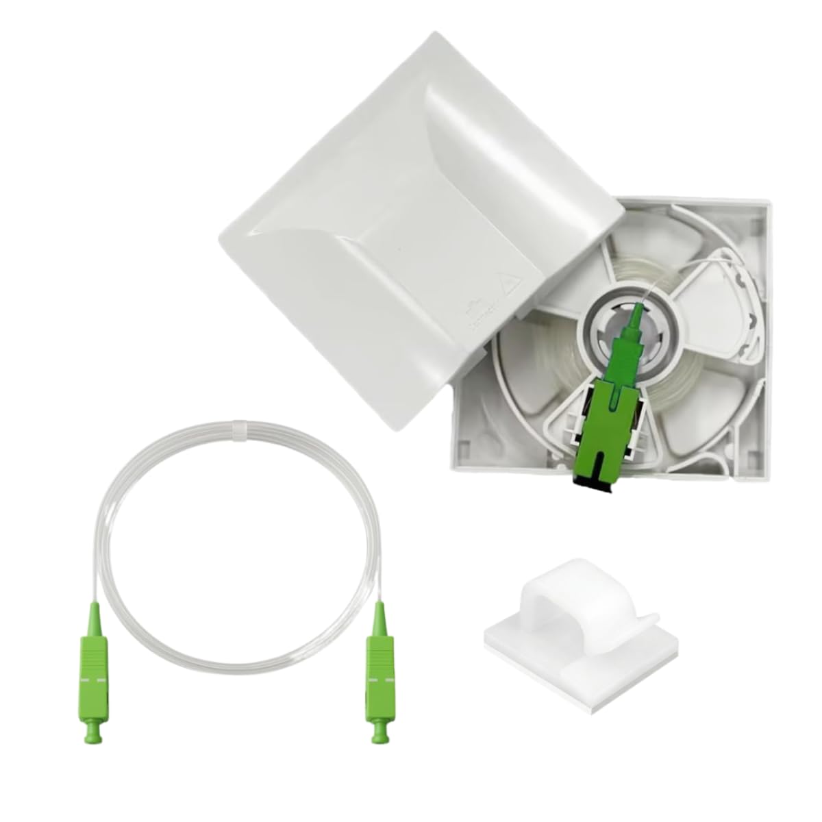 Kit Essentiel Rallonge Fibre Optique Orange SFR Bouygues - 40m - Câble Transparent Sur Enrouleur + Jarretière Invisible 3m SC-APC/SC-APC + 20 Clips Adhésifs - Déplacement/Déportation De Box Internet