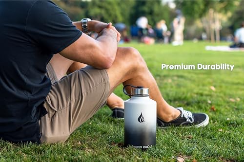 Image of HYDRO CELL Stainless Steel Insulated Water Bottle with Straw - For Cold & Hot Drinks - Metal Vacuum Flask with Screw Cap and Modern Leakproof Sport Thermos for Adults (Black /White 64oz)