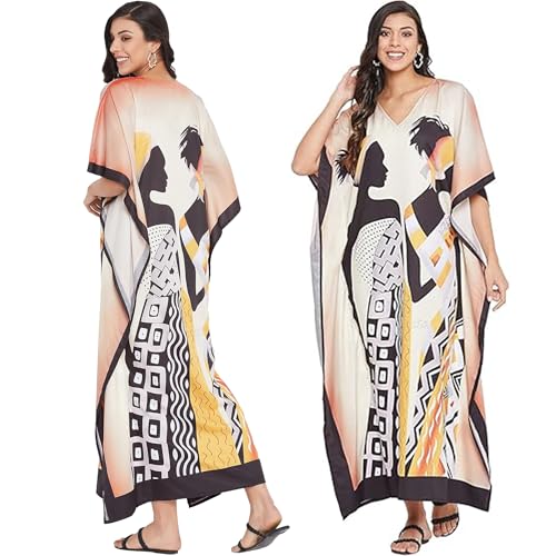 Image of Oussum Women Polyester Casual Long Plus Size Beach Caftan Cover Up Maxi Dress 1X-3X Summer Kaftan Dresses for Women