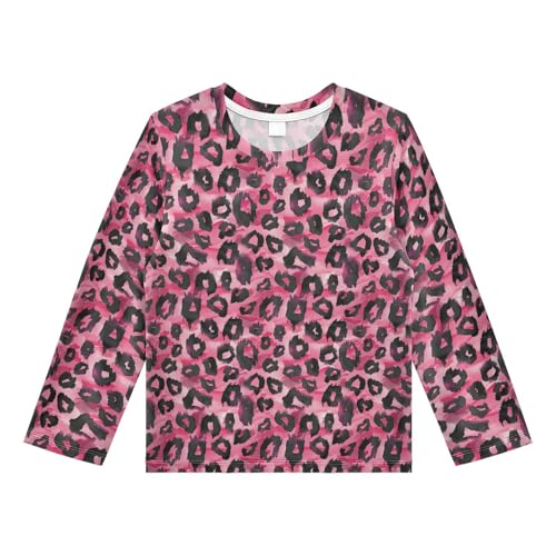 Pink Leopard Pattern Boys Rash Guard Swim Shirts Long Sleeve UPF 50+ Quick Dry Sun Protection Shirt Swimwear Surf Tops for Toddler Kid Girl Fishing Swimming Outdoor 7-8T