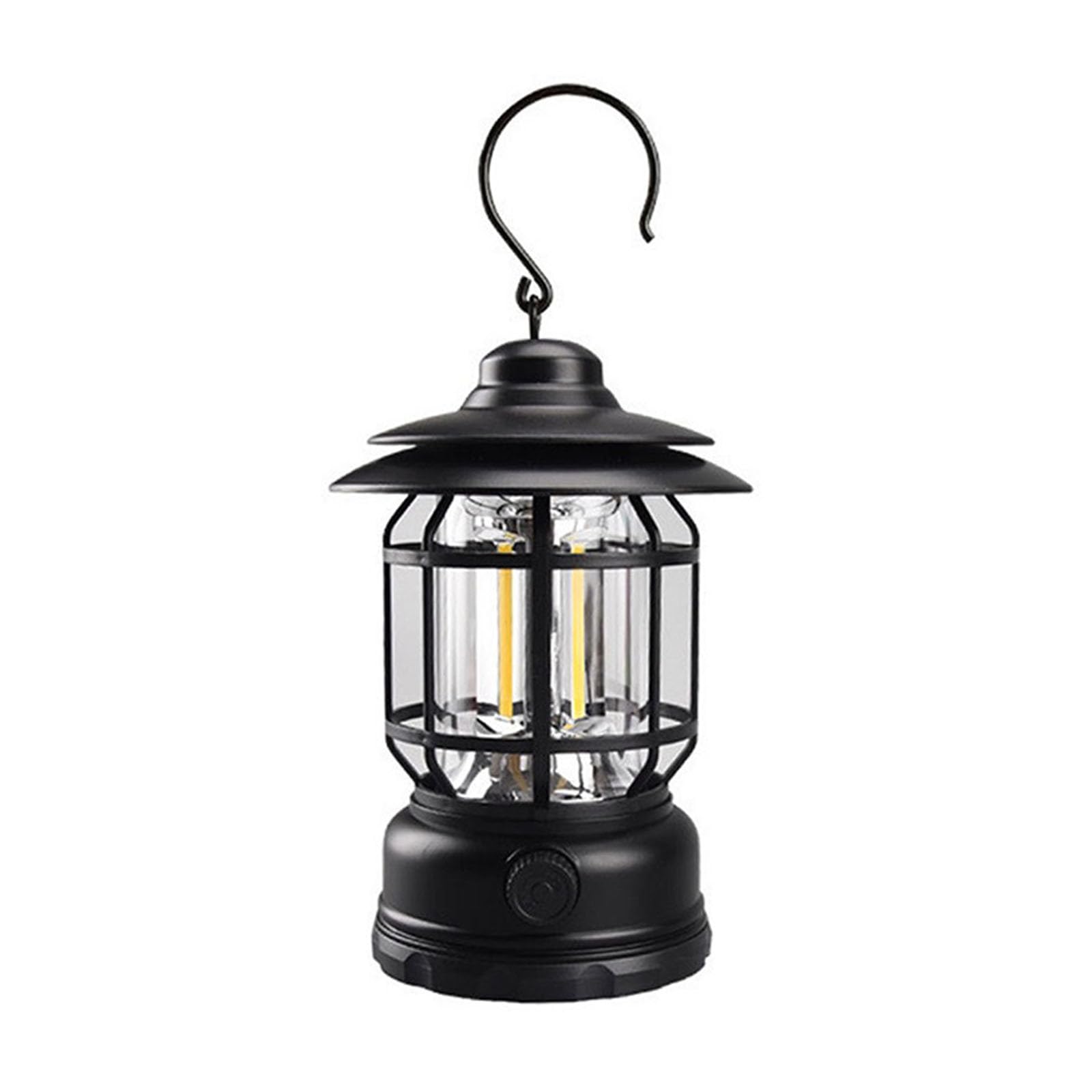 Rechargeable Camping Lantern, Portable Camping Light, Retro LED Battery Lanterns with Rotating Dimmers, Waterproof Emergency Tent Lights for Hiking, Fishing, Power Cuts, Outdoor (Black)