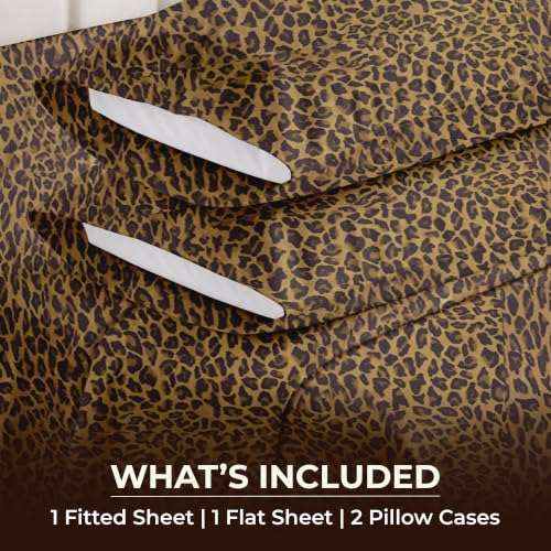 Image of SGI bedding 100% Egyptian Cotton Sheets Full XL Size - 600 Thread Count Sheets Set, Soft, Cooling, 15 inch Deep Pocket, Luxury Hotel Bedding, Breathable, Durable - Leopard Print