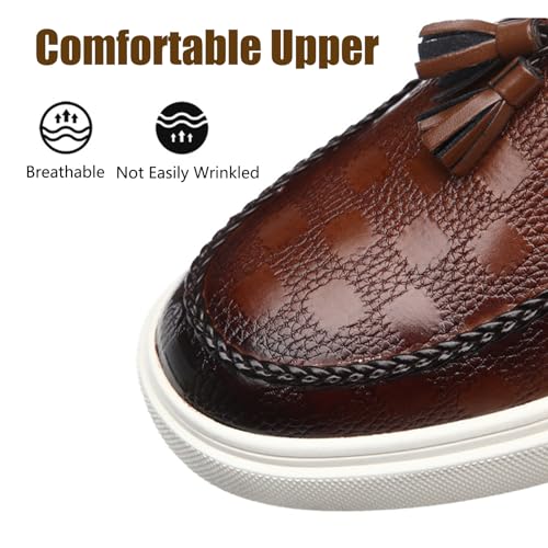 Optigard Men's Tassel Leather Loafers,Fashion Casual Slip-on Soft Comfortable Driving Flats Smoking Slipper Formal Party Wedding Dress Shoes3