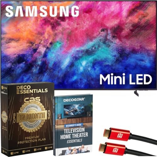 Samsung 43-Inch Mini LED 4K HDR Smart TV with AI Vision Companion, Pure Spectrum Color, 4K Upscaling and Motion Xcelerator Bundle with with Deco Essentials 1YR Extended Protection, HDMI Cable & Guide