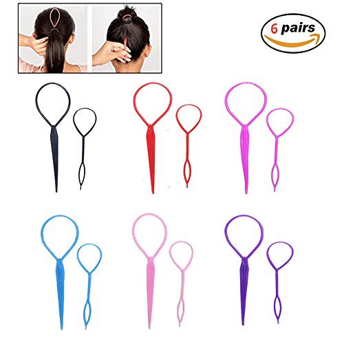 6 Pairs Magic Braiding Hair Accessories Ponytail Maker,French Braid Tool Topsy Tail Loop Hair Kit (1)