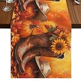 Thanksgiving Western Cowboy Boots Pumpkin Sunflower...