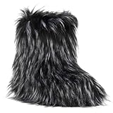 ZVC Women's Faux Fur Boots Furry Snow Boots Comfortable Fluffy Winter Boot Warm Fuzzy Mid-Calf Boot Outdoor Indoor Flat Shoes