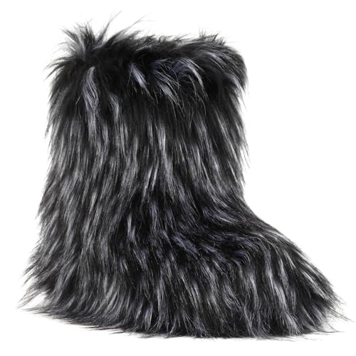 ZVC Women's Faux Fur Boots Furry Snow Boots Comfortable Fluffy Winter Boot