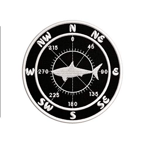 Compass w/Shark Embroidered Premium Patch Iron-On or Sew-On Embroidery Applique