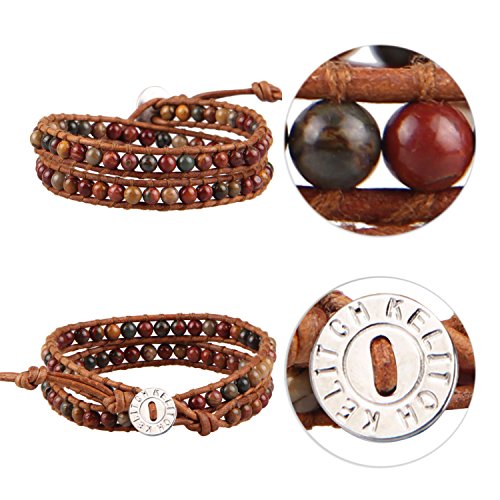 Image of KELITCH Double Wrap Bracelet Women Hand-Braided Turquoise Beads Bracelets Boho Leather Bracelets Bangle