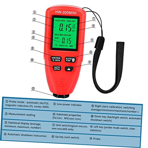 Medidor de espesor de recubrimiento digital con resolución ultra precisa de 1um para uso automotriz, detección automática de sustrato para recubrimientos no magnéticos miniatura 5