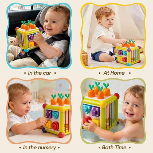 Image of Montessori Activity Cube Toys for Baby, 6-in-1 Shape Sorting Toy, Fine Motor Learning Game for Toddlers 1-3