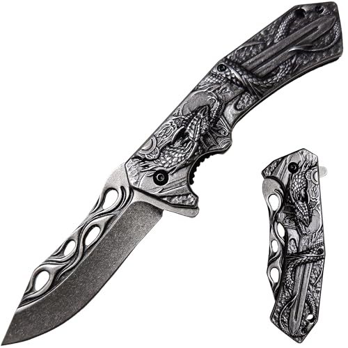 Cutqiz Cool Dragon Fire Pocket Knife with 3D Pattern Steel Handle