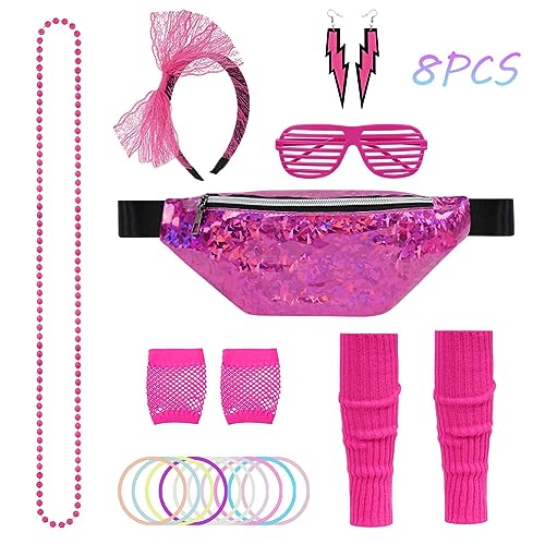 Aomig 80s Neon Fancy Dress Costume Accessories Set - Image 2